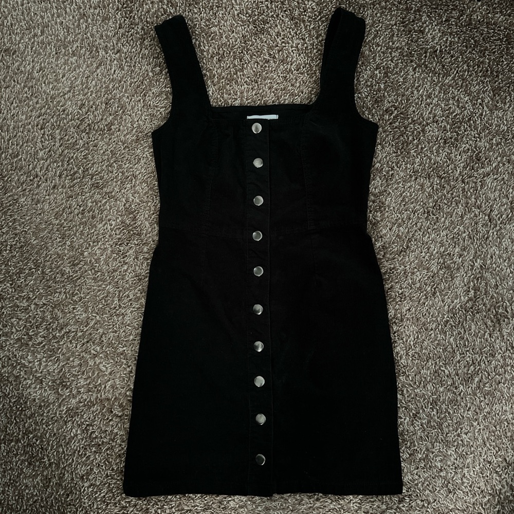 Elegant Black Corduroy Button-Down Dress